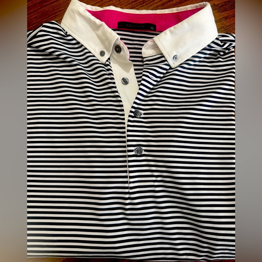Greyson  Black and White Striped Shirt